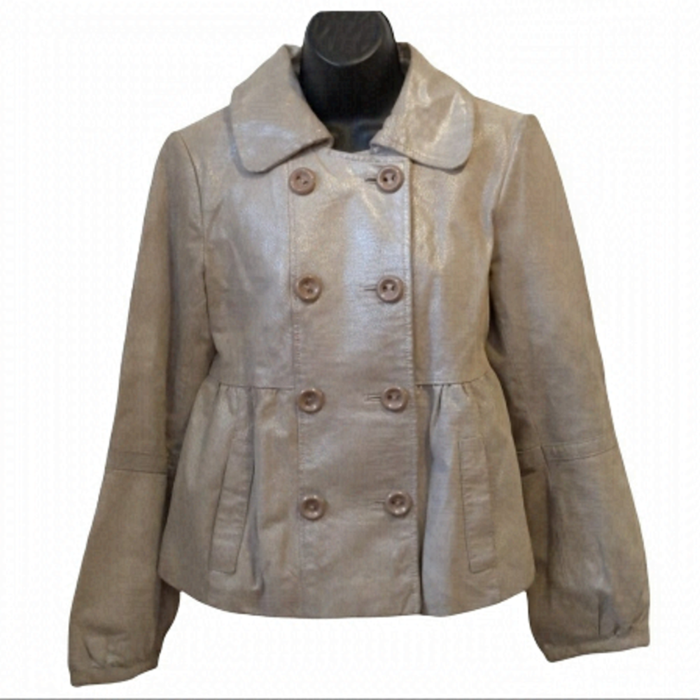 Vero Moda Silvery Champagne Leather Double Breasted Jacket Medium